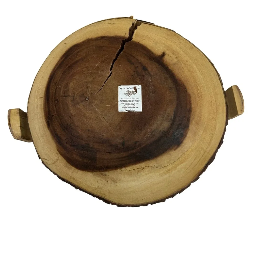 Acacia Collection Handcrafted Live Edge Acacia Wood Bowl with Bark Handles 17in‎